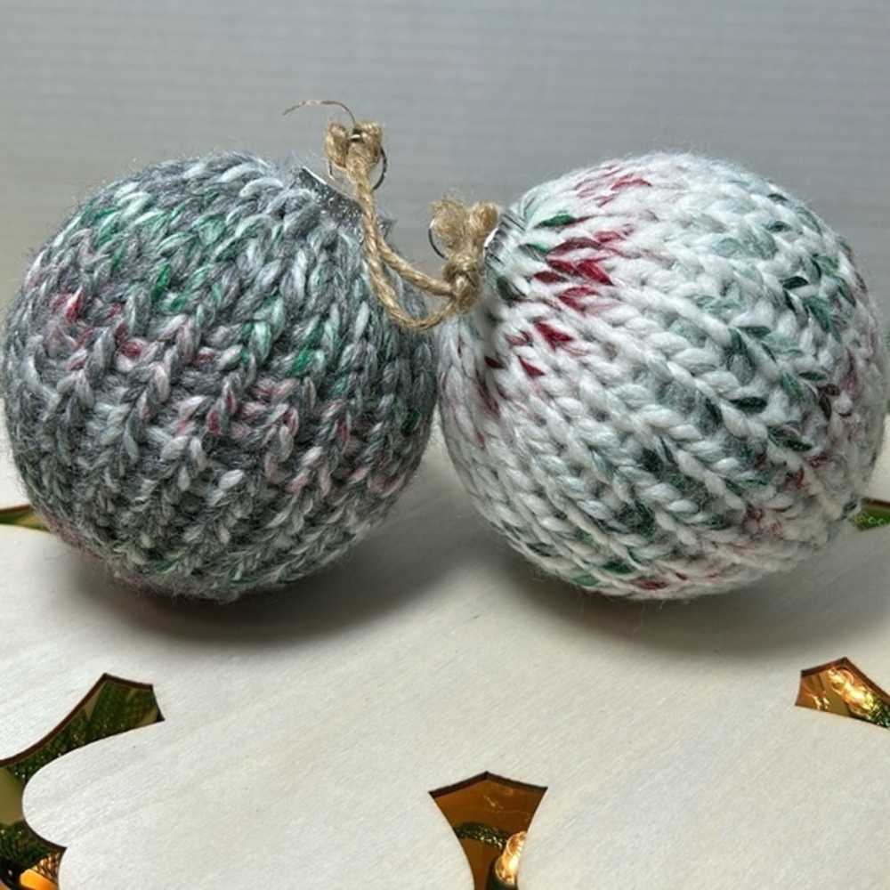 Pair of Handmade Christmas ornaments. Knit